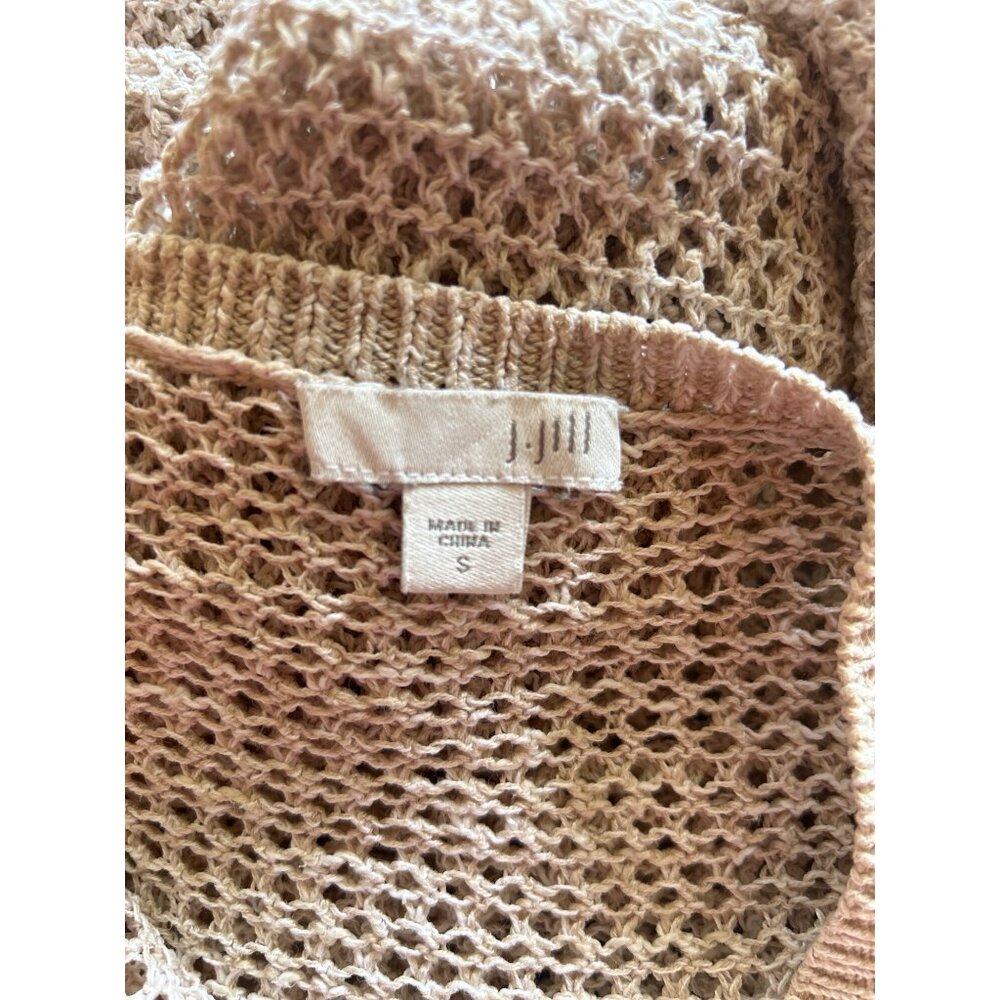 J.Jill Womens S Open Knit Sweater Top Beige 3/4 sleeves Beachy Lagenlook - Picture 3 of 4